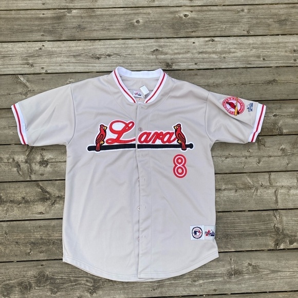 Vintage 1980s Embroidered Cardenales De Lara Venezuelan Baseball Jersey Gray - Picture 2 of 16